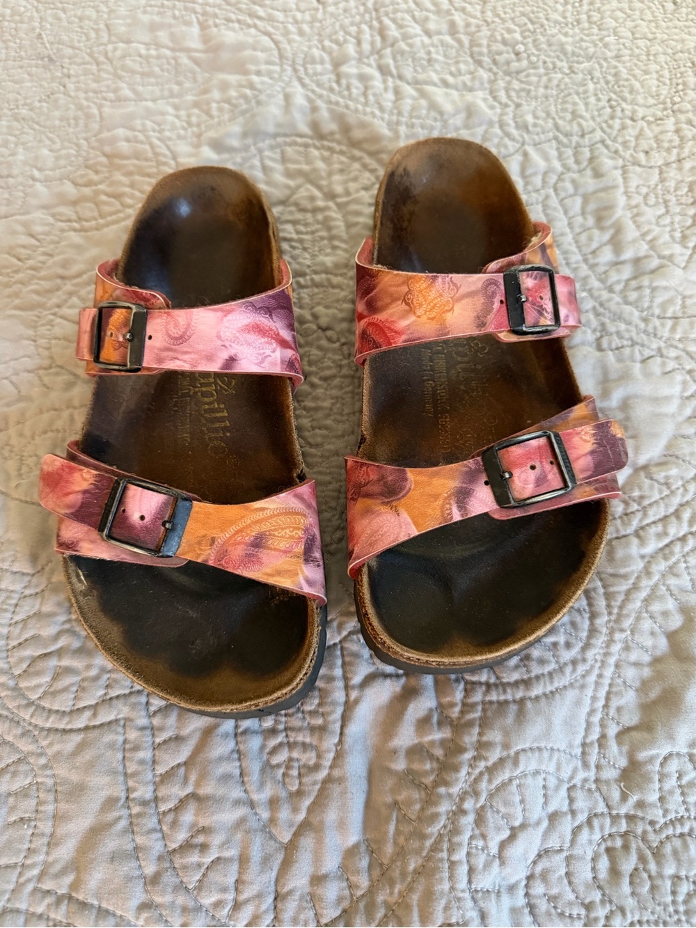 Pink Patterned Dual-Buckle Slide Sandals- Birkenstock size 5